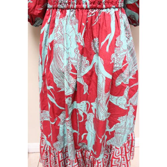 Rhode Eloise Ancient Greek Tile Midi Puff Sleeve Dress Size Large - Picture 5 of 7